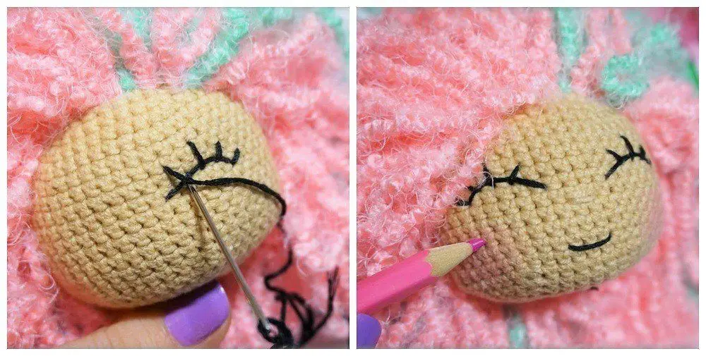 Boneca Rose Amigurumi MONTAGEM CABEÇA
