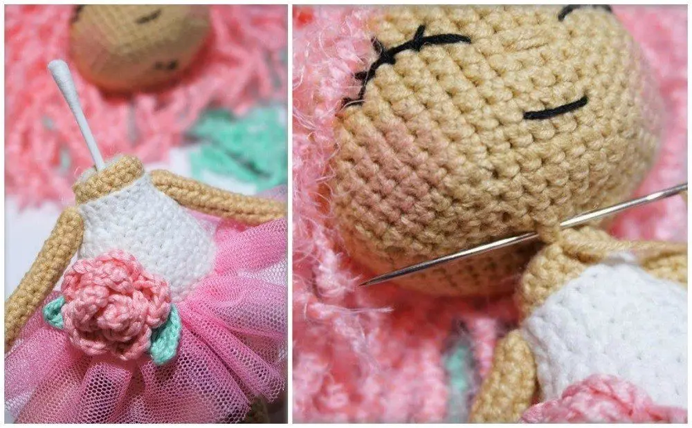 Boneca Rose Amigurumi mONTAGEM CABEÇA E PESCOÇO