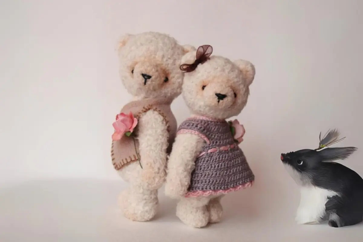 Casal Ursinhos Bege de Pelúcia Amigurumi