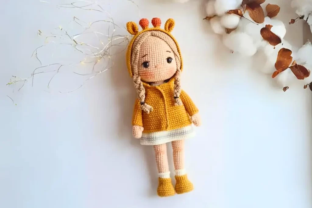 Boneca com Blusão de Girafa Amigurumi