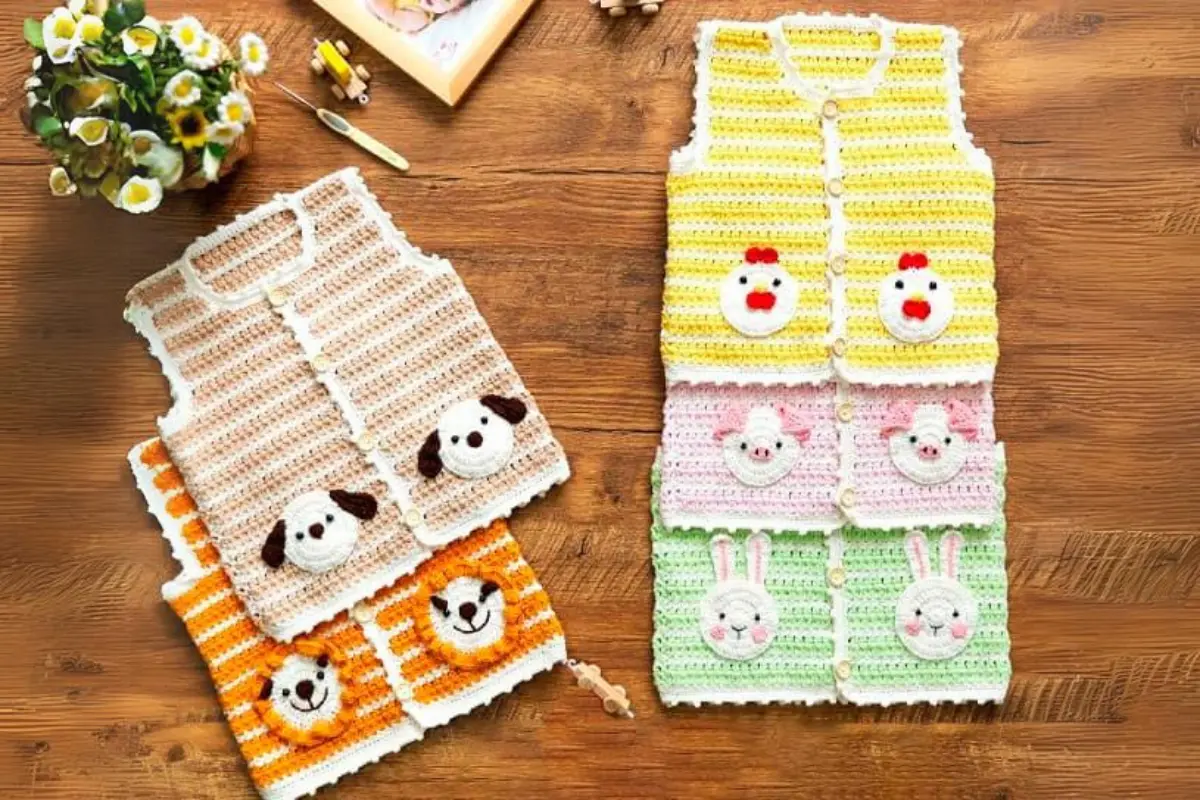 Colete de Bebês Animais de Croche