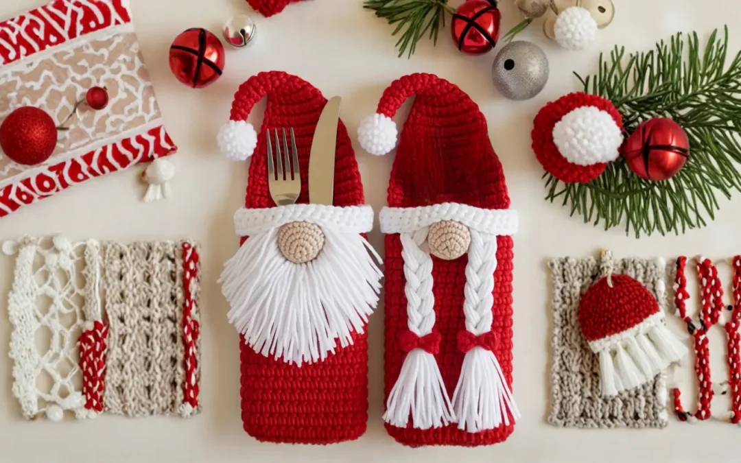 🎅 Porta-Talheres de Gnomo de Natal em Amigurumi – Padrão de Crochê Grátis