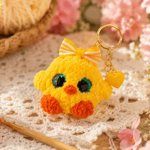 pintinho amigurumi amarelo finalizado em fio de pelúcia