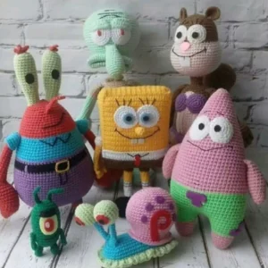 Receita Kit Bob Esponja e Amigos Amigurumi PDF – 7 Personagens