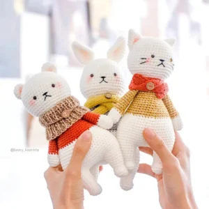 Receita Trio de Animais Amigurumi PDF – Urso, Coelho e Gatinho