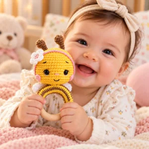 Receita Chocalho Abelhinha com Argola de Madeira Amigurumi PDF