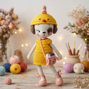 Receita Amigurumi em PDF: Cachorrinha de Touca de Frango