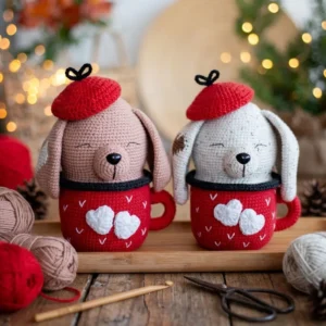 Receita Amigurumi em PDF: Cachorrinhos nas Xícaras de Coração