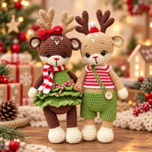 Receita Amigurumi em PDF: Casal de Renas de Natal