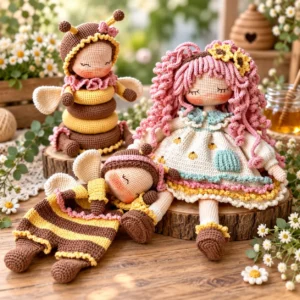 Receita Amigurumi em PDF: Conjunto Boneca e Abelhinhas
