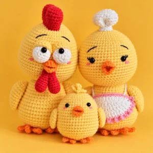 Receita Amigurumi em PDF: Família de Galinhas