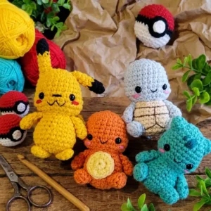 Receita Amigurumi em PDF: Quarteto Pokémon com Pokébola