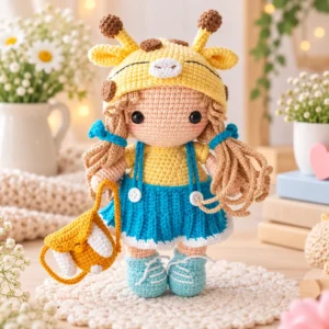 Receita Boneca com Touca de Girafinha e Bolsinha Amigurumi PDF