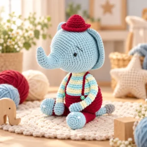 Receita Elefantinho com Chapéu Vermelho Amigurumi PDF