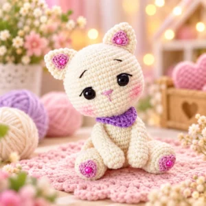 Receita Gatinha com Detalhes Rosa Amigurumi PDF