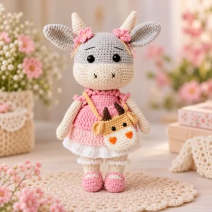 Receita Vaquinha com Vestido Rosa e Bolsinha Amigurumi PDF